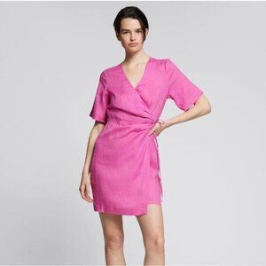 & OTHER STORIES PINK LINEN DIAGONAL WRAP DRESS SIZE EU 36